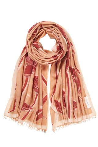 Kaschmirschal gewebt Dragonfly Camel Dark Red – bedruckt, 100 % Cashmere | PURSCHOEN