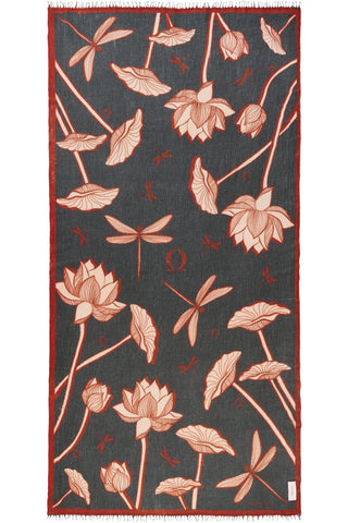 Kaschmirschal gewebt Dragonfly Puder Black Sand Camel – bedruckt, 100 % Cashmere | PURSCHOEN