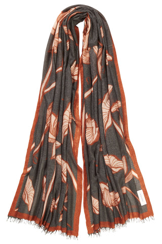 Kaschmirschal gewebt Dragonfly Puder Black Sand Camel – bedruckt, 100 % Cashmere | PURSCHOEN