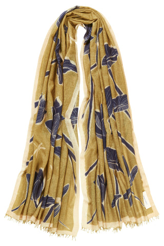 Kaschmirschal gewebt Dragonfly Olive Puder Blue – bedruckt, 100 % Cashmere | PURSCHOEN