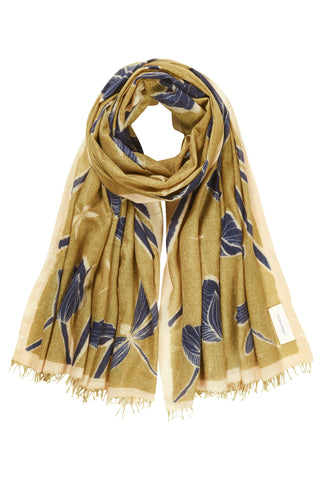 Kaschmirschal gewebt Dragonfly Olive Puder Blue – bedruckt, 100 % Cashmere | PURSCHOEN