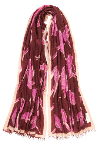 Kaschmirschal gewebt Dragonfly Brown Fuchsia – bedruckt, 100 % Cashmere | PURSCHOEN