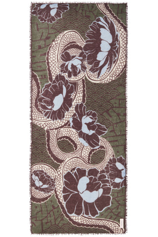 Kaschmirschal Tokyo Garden Military Chocolate – bedruckt, 100 % Cashmere | PURSCHOEN