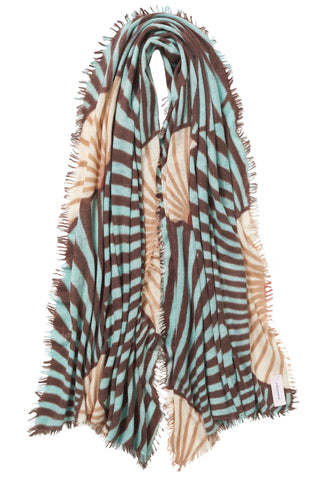 Kaschmirschal Sensu Turquoise-Brown – bedruckt, 100 % Cashmere | PURSCHOEN