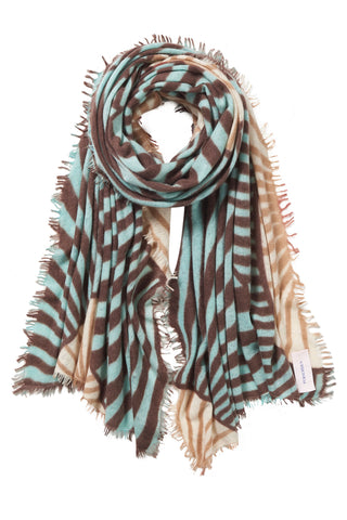 Kaschmirschal Sensu Turquoise-Brown – bedruckt, 100 % Cashmere | PURSCHOEN