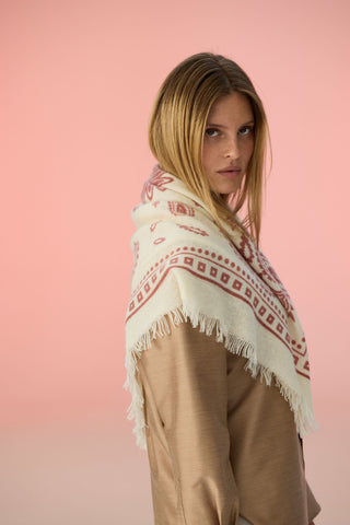 Bandana Maxi-Tuch 92 × 92 cm Paisley Bloom White-Rose Dark | PURSCHOEN
